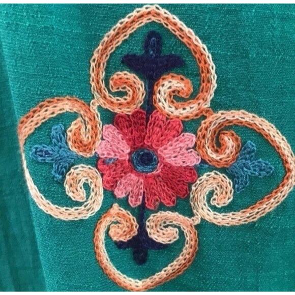 Anthropologie Kindred Embroidered Tunic Womens 3X Green Floral Bohemian Blouse - Picture 6 of 9